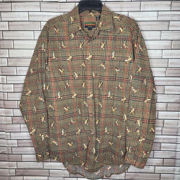 Tango By Max Raab Men's Large Button Up‎ Shirt Green Red Check Duck Print Casual - Picture 1 of 9
